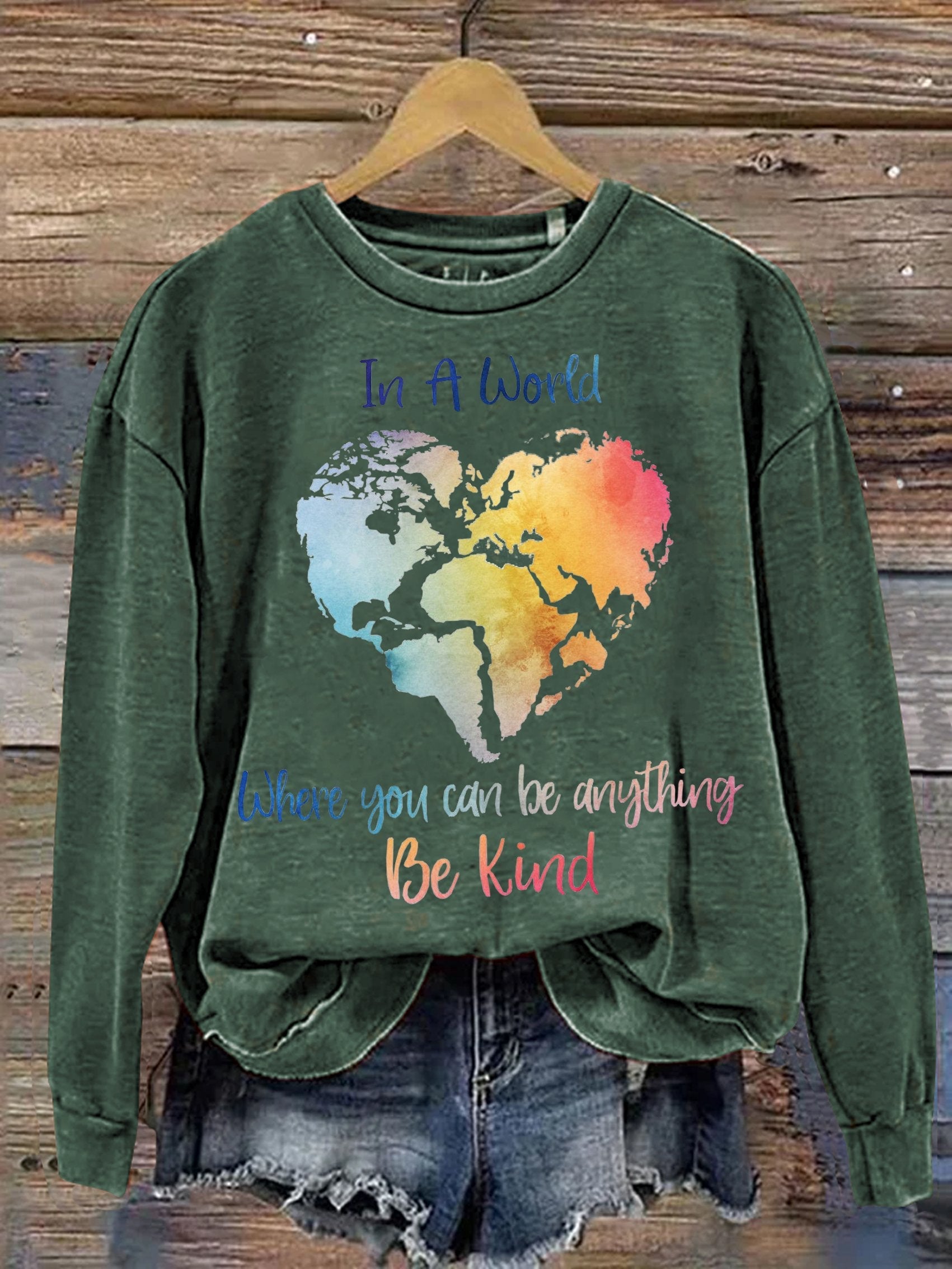 Unisex Women's Men's In A Would Where You Can Be Anything Be Kind Suicide Prevention Mental Print Casual Sweatshirt