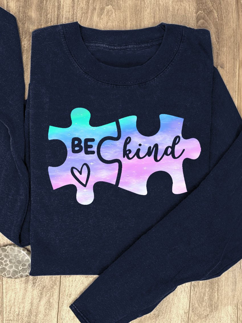 Puzzle Blue Purple Gradient Be Kind Suicide Prevention Mental Print Casual Sweatshirt