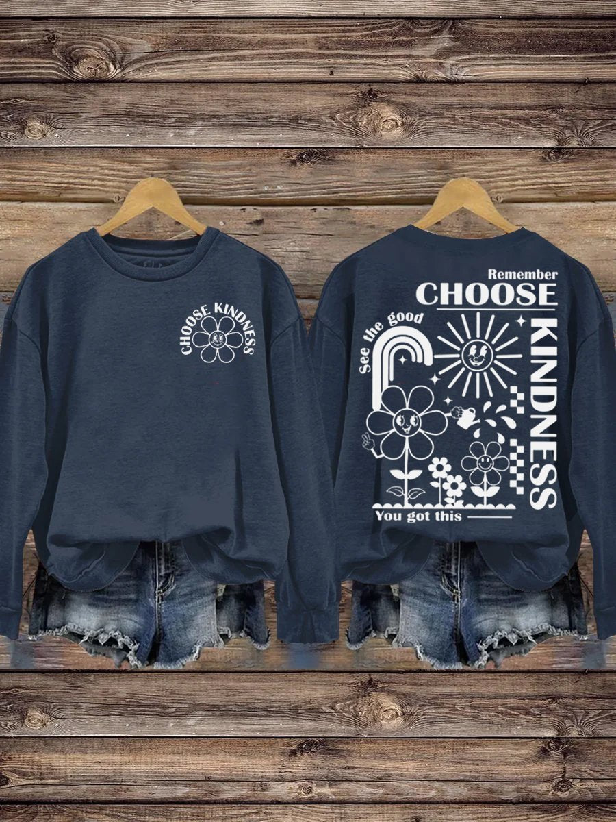 Mental Health Choose Kind Circle Inspirational Collar Casual Printed Sweatshirt