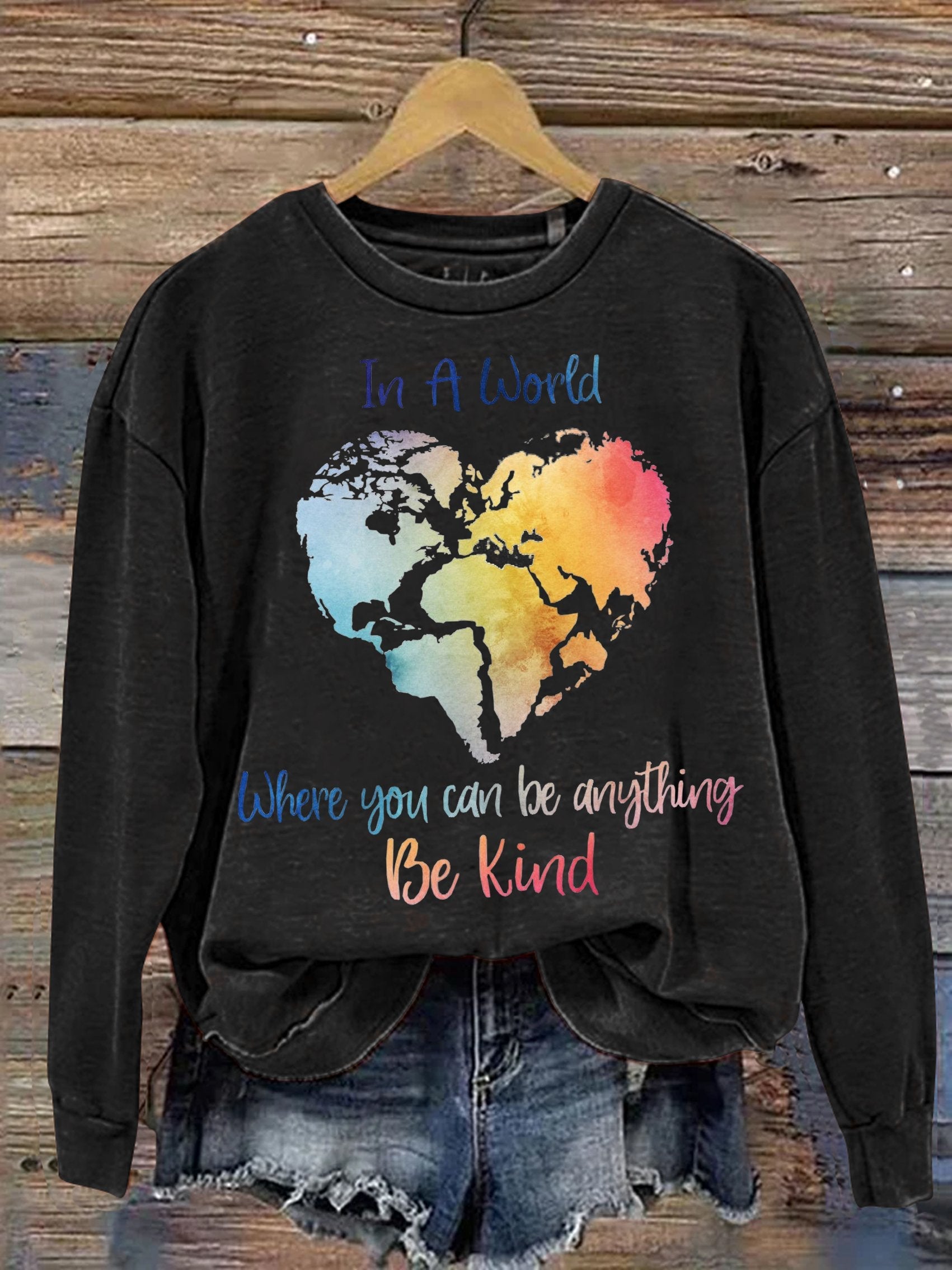 Unisex Women's Men's In A Would Where You Can Be Anything Be Kind Suicide Prevention Mental Print Casual Sweatshirt