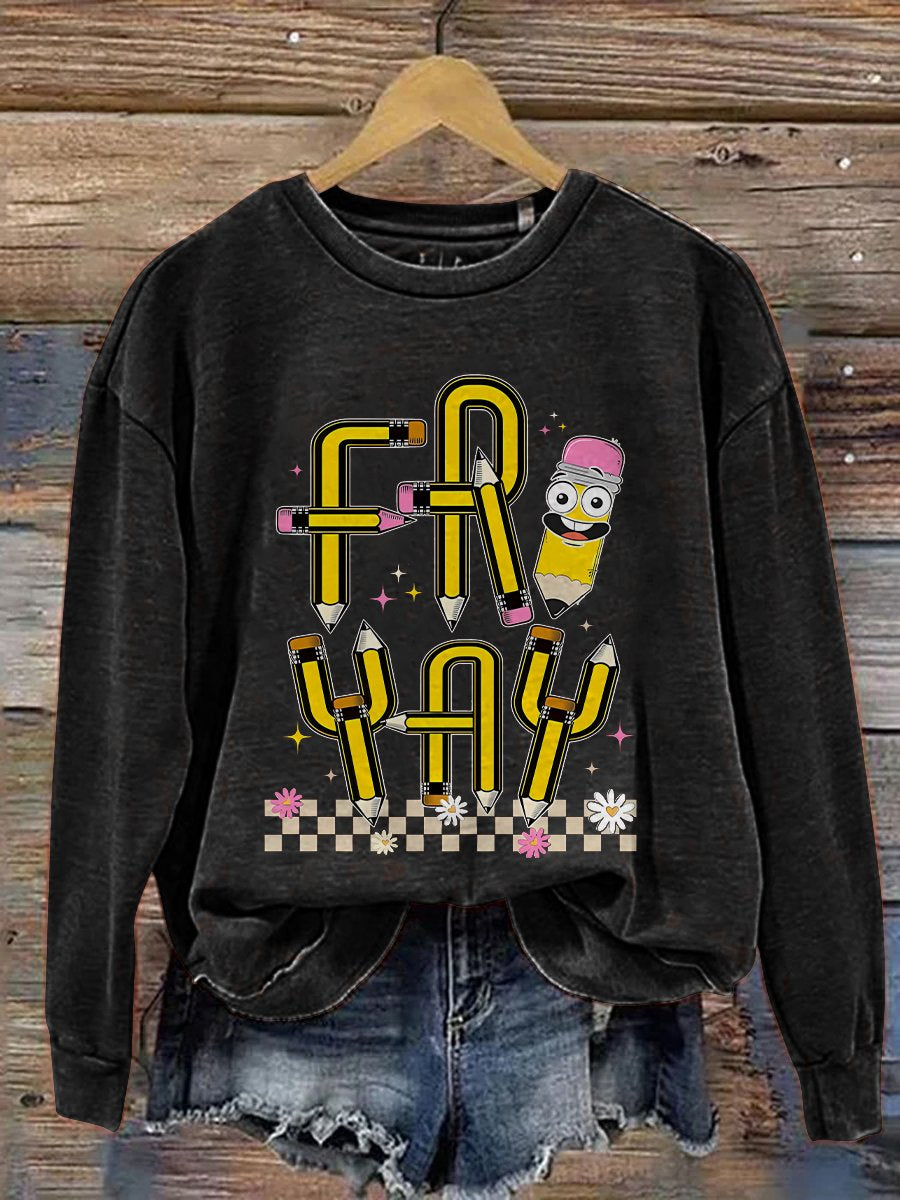 Friyay Teacher Fri-Yay Teacher Friday Weekend Funny Teacher Saying Elementary Fri-Yay Kindergarten Print Casual Sweatshirt