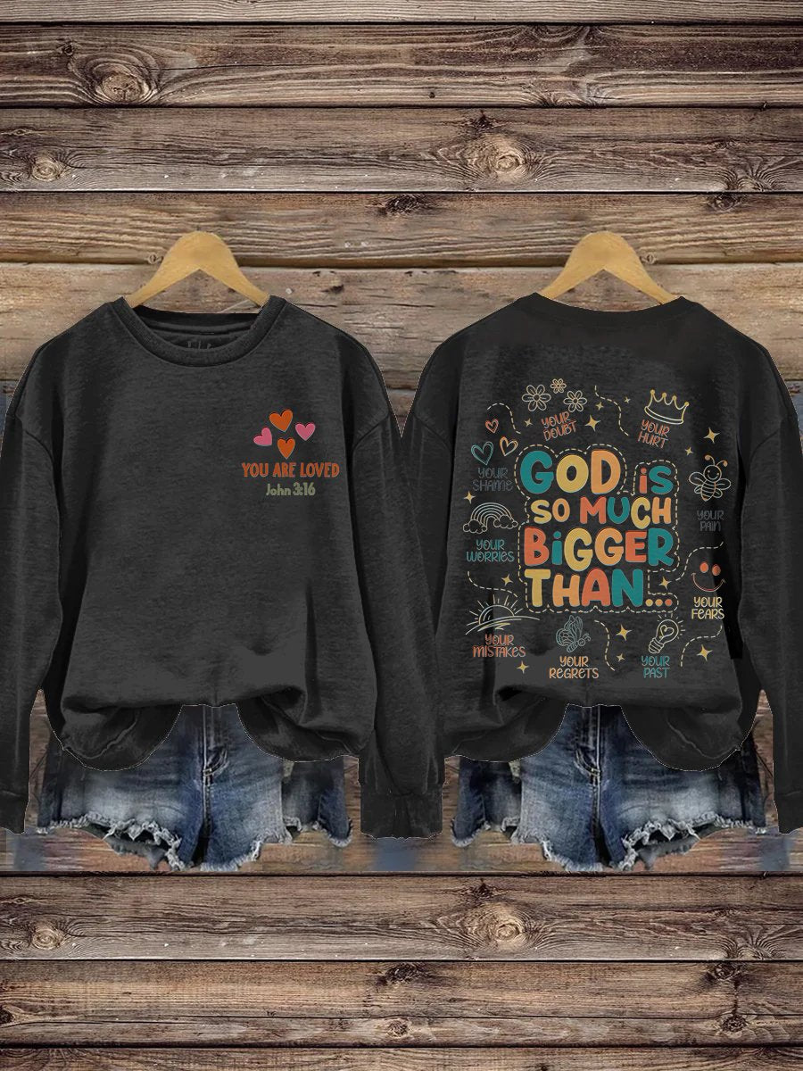 Christian Homeschool Mom Gifts For Teacher God Is Greater Mental Health Trendy Inspirational Merch Print Casual Sweatshirt