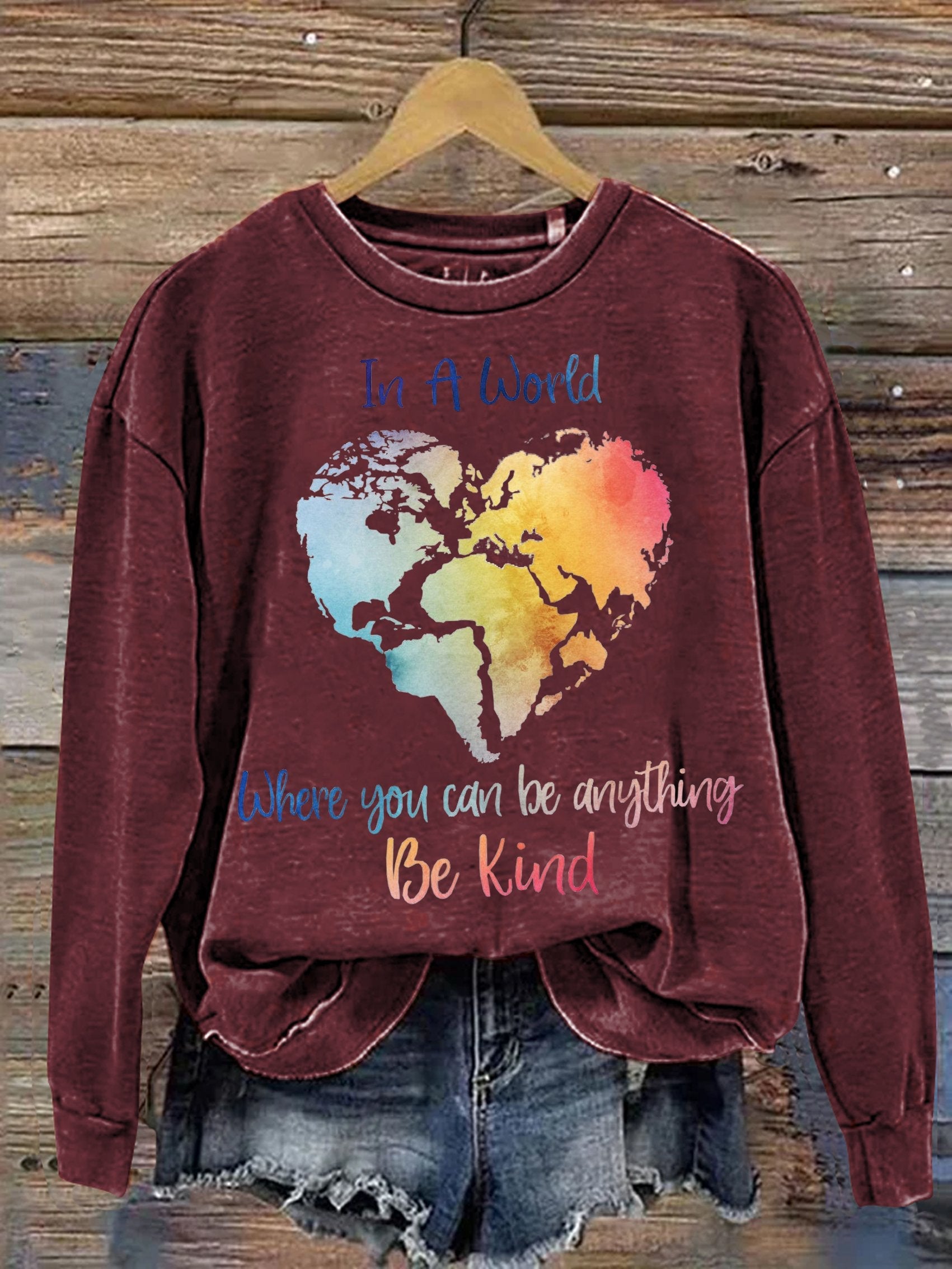 Unisex Women's Men's In A Would Where You Can Be Anything Be Kind Suicide Prevention Mental Print Casual Sweatshirt