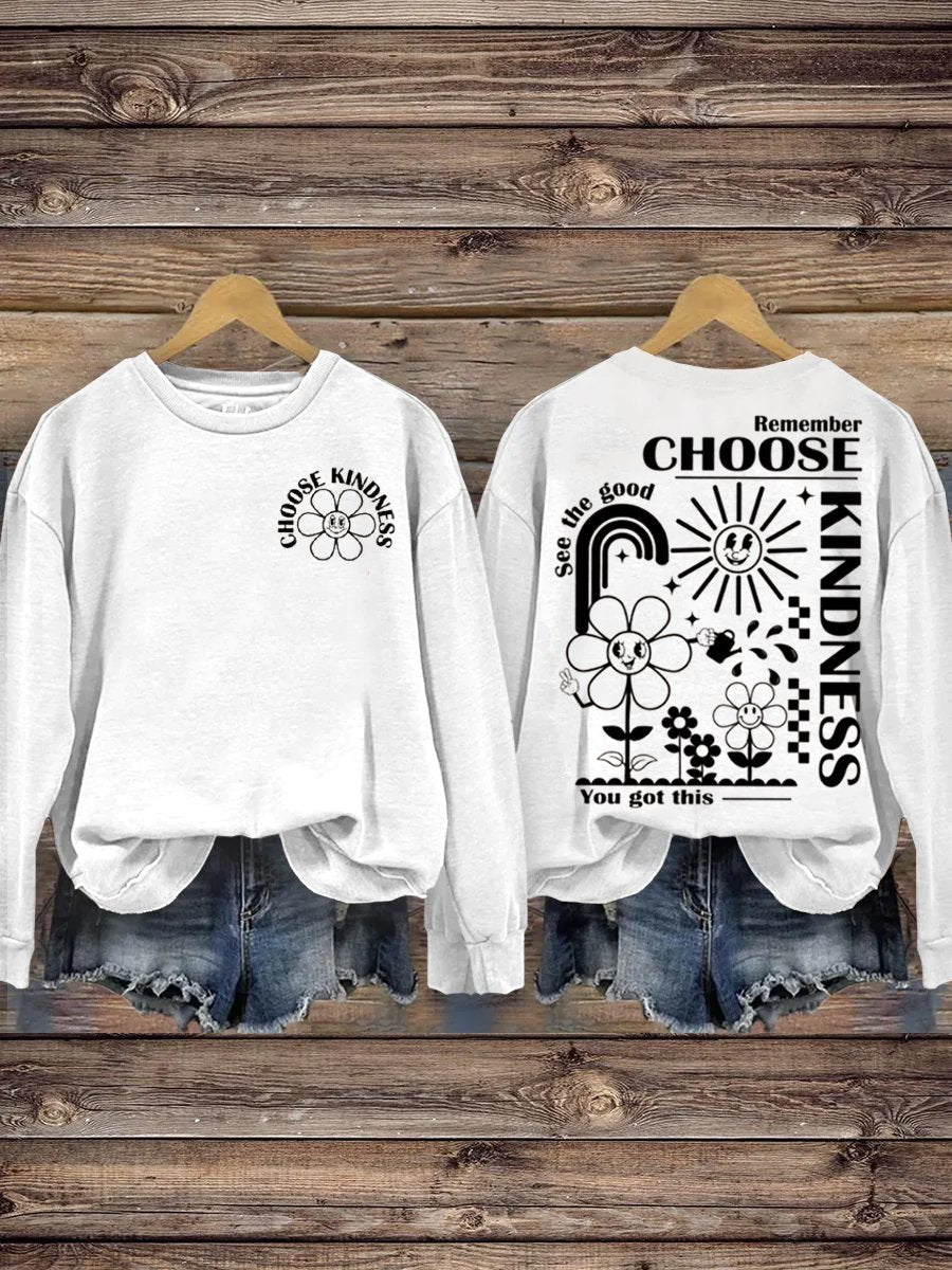 Mental Health Choose Kind Circle Inspirational Collar Casual Printed Sweatshirt