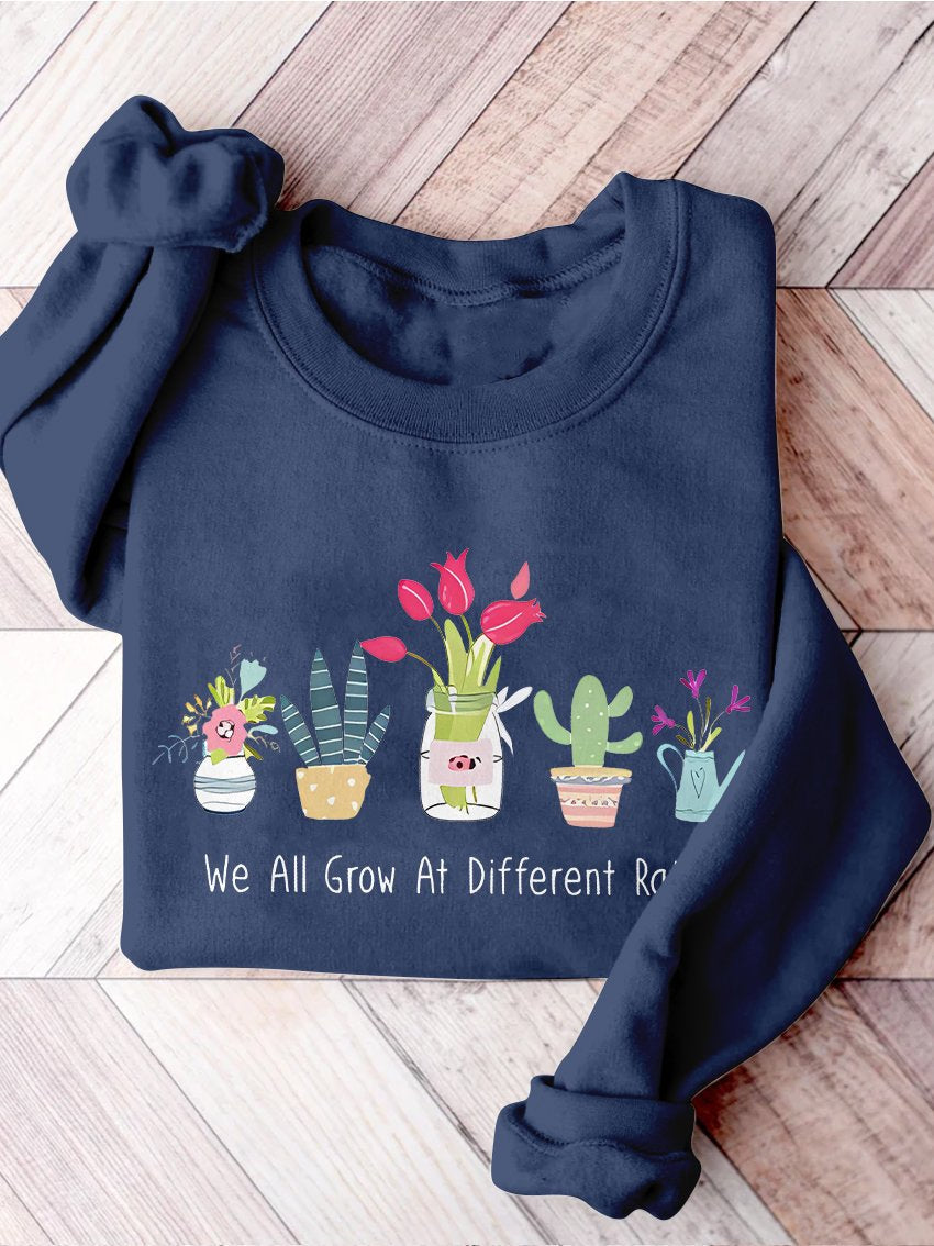 We All Grow At Different Rates Special Education Teacher Kindergarten Elementary Floral Print Casual Sweatshirt