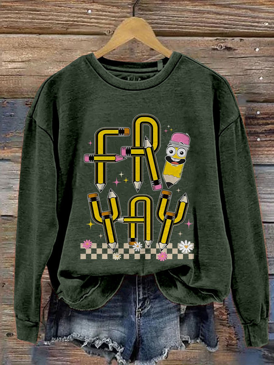 Friyay Teacher Fri-Yay Teacher Friday Weekend Funny Teacher Saying Elementary Fri-Yay Kindergarten Print Casual Sweatshirt