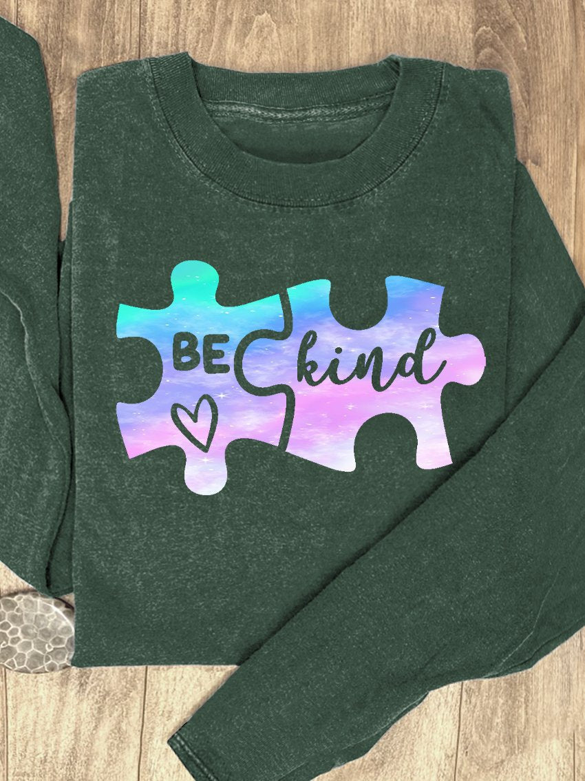 Puzzle Blue Purple Gradient Be Kind Suicide Prevention Mental Print Casual Sweatshirt