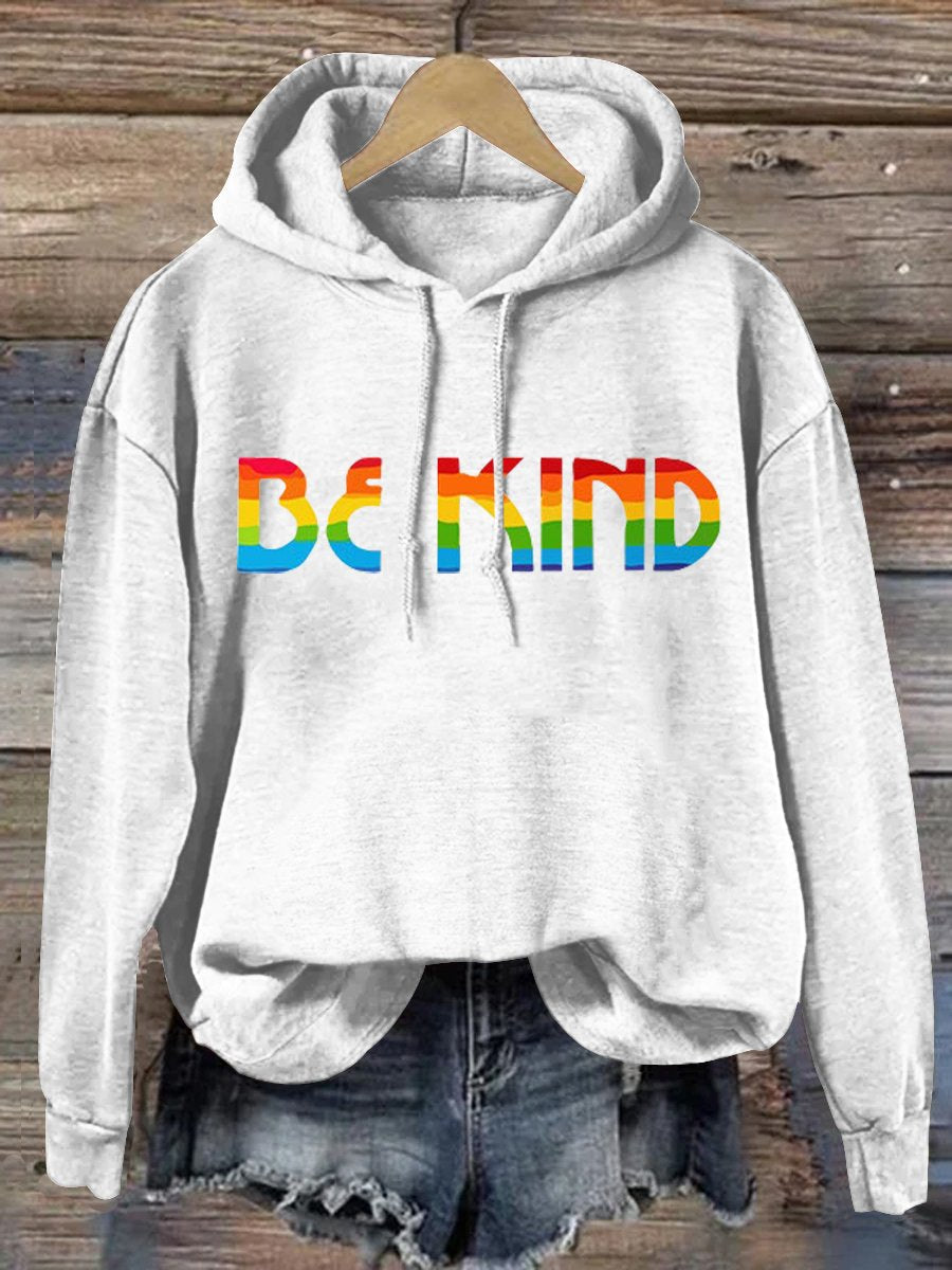 Be Kind Rainbow Print Casual Hoodie