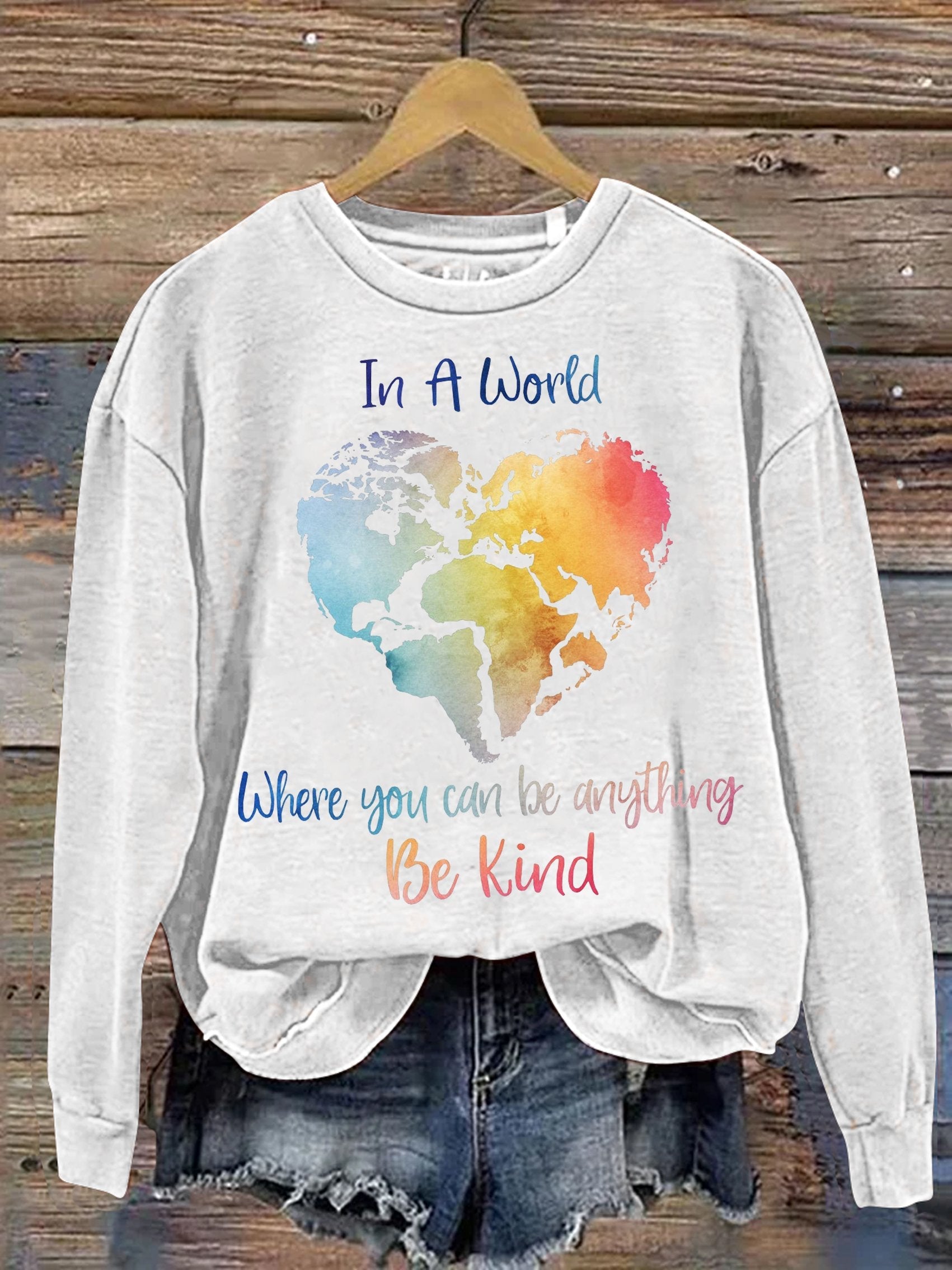 Unisex Women's Men's In A Would Where You Can Be Anything Be Kind Suicide Prevention Mental Print Casual Sweatshirt