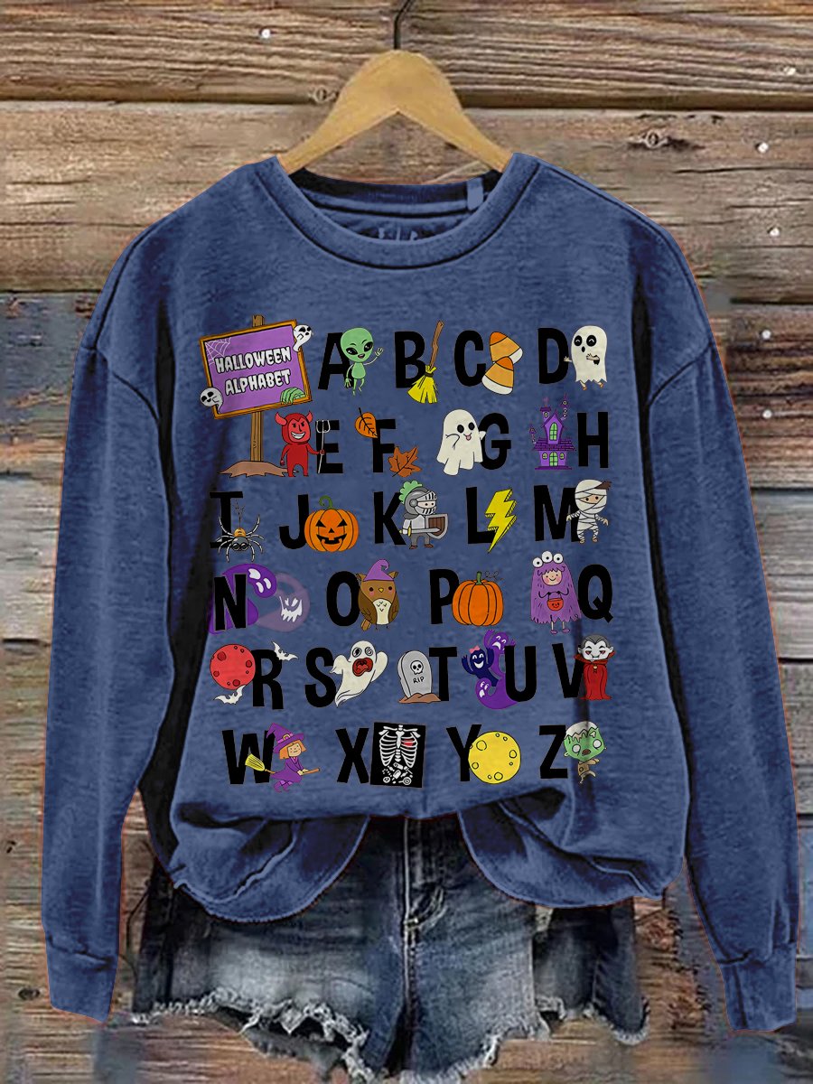 Halloween Teacher Alphabets Abcs Spooky Teacher Kindergarten Teacher Teacher Appreciation Autumn Teacher Casual Print Sweatshirt