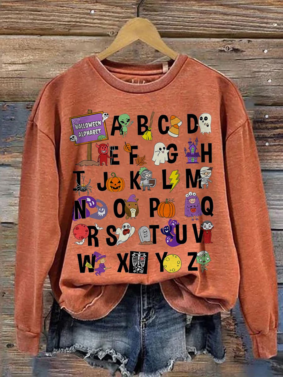 Halloween Teacher Alphabets Abcs Spooky Teacher Kindergarten Teacher Teacher Appreciation Autumn Teacher Casual Print Sweatshirt