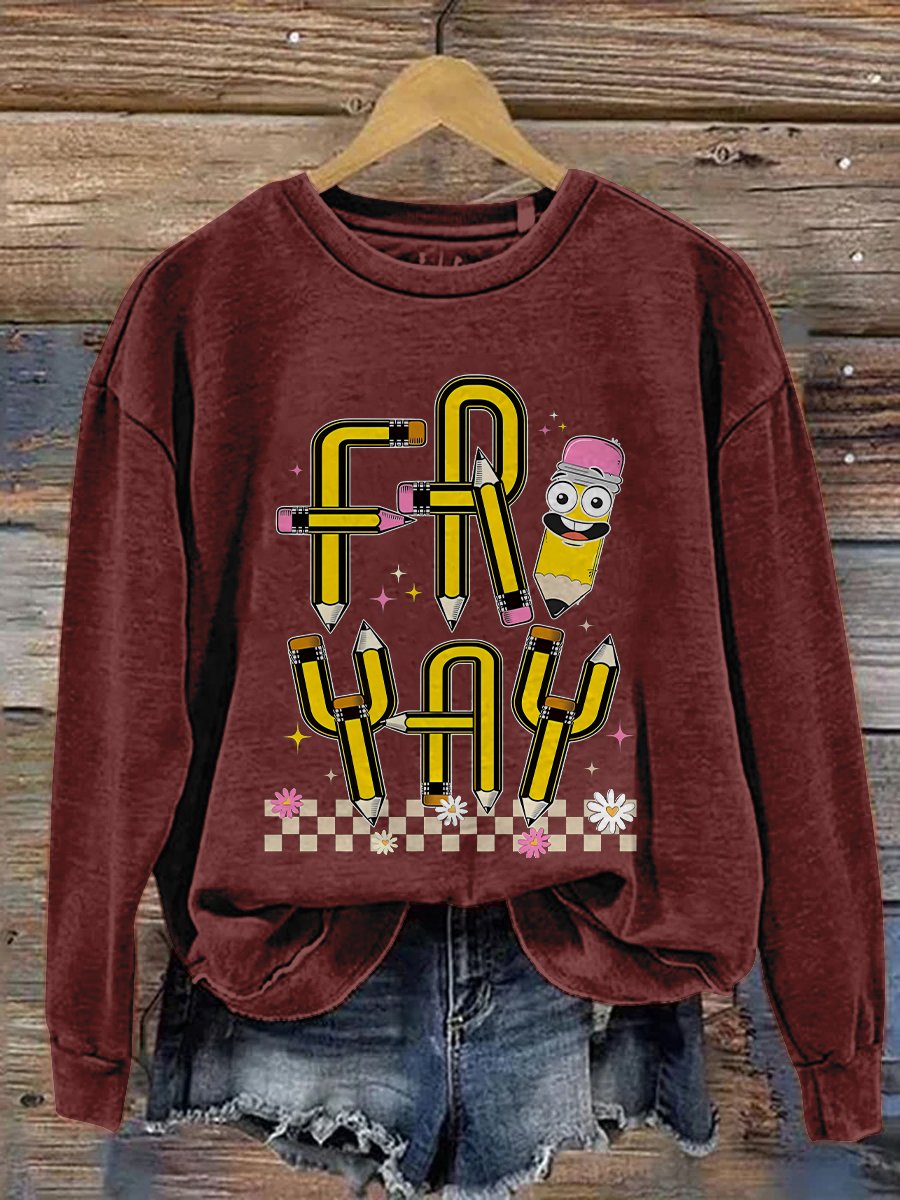 Friyay Teacher Fri-Yay Teacher Friday Weekend Funny Teacher Saying Elementary Fri-Yay Kindergarten Print Casual Sweatshirt