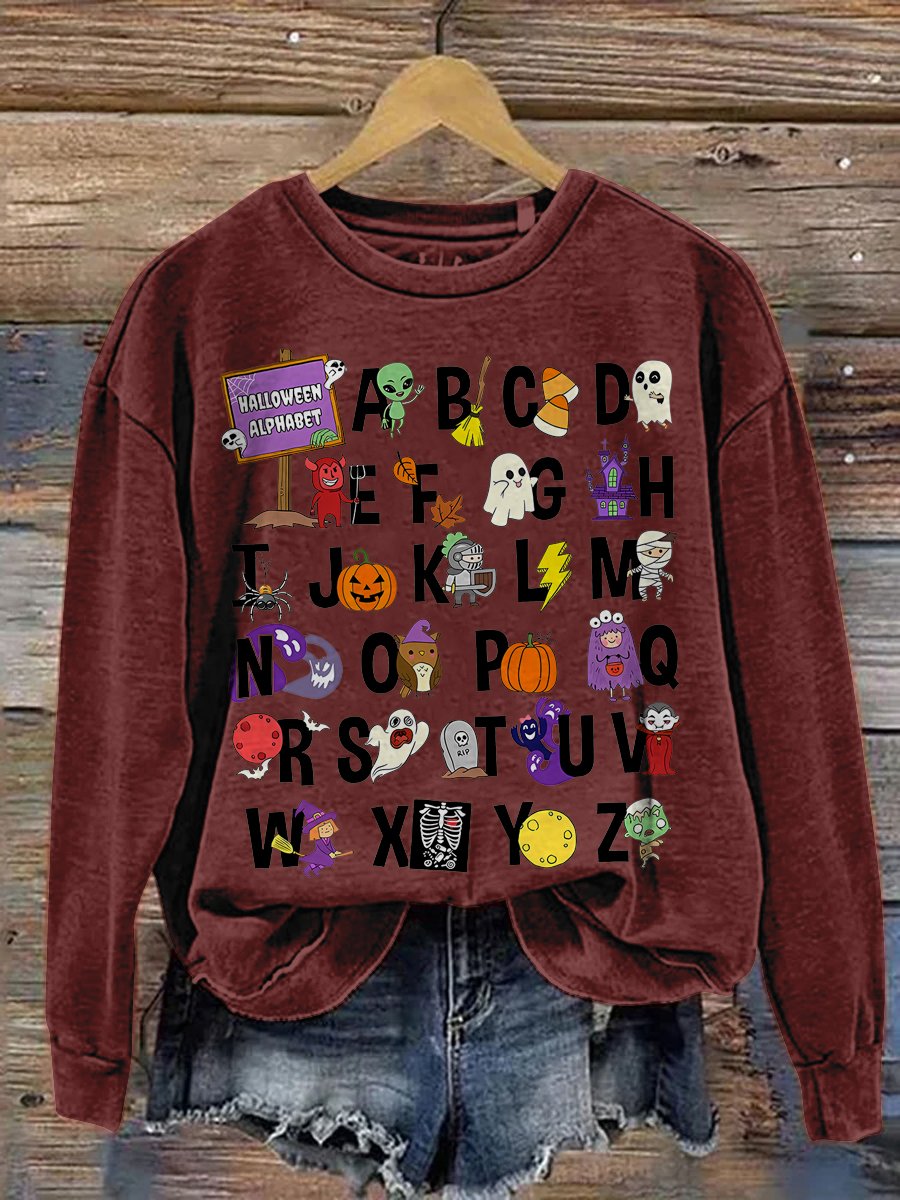 Halloween Teacher Alphabets Abcs Spooky Teacher Kindergarten Teacher Teacher Appreciation Autumn Teacher Casual Print Sweatshirt
