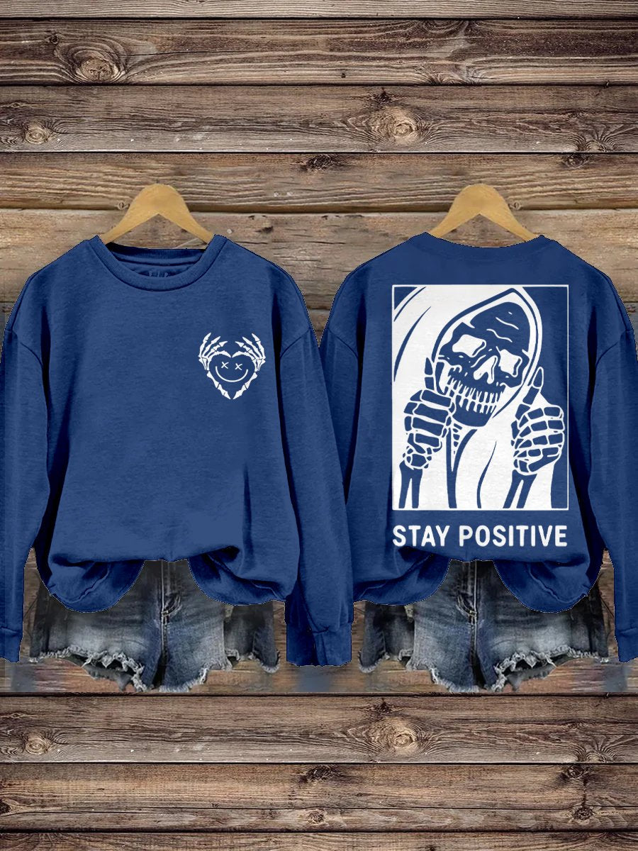 Stay Positive with Skeleton Mental Health Casual Print Hoodie