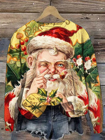 Women's Vintage Santa Print Sweatshirt