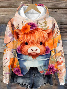 Highland Cow and Flower Fall Western Hoodie