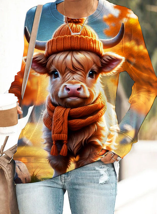 Women's Highland Cattle Leisure Print Sweatshirt