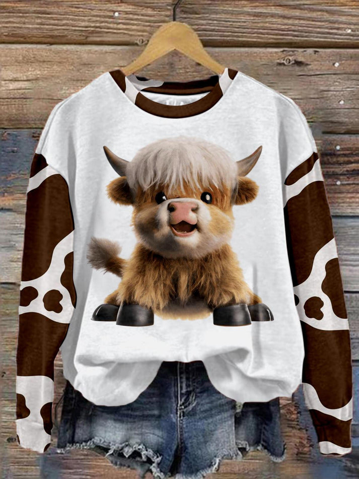 Moooooo Highland Cow Baby Long Sleeve Sweatshirt