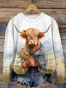 Women's Cute Highland Cow Print Casual Sweatshirt