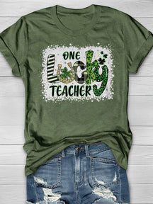 Eagerlys Eagerlys  One Lucky Teacher Print Short Sleeve T-shirt