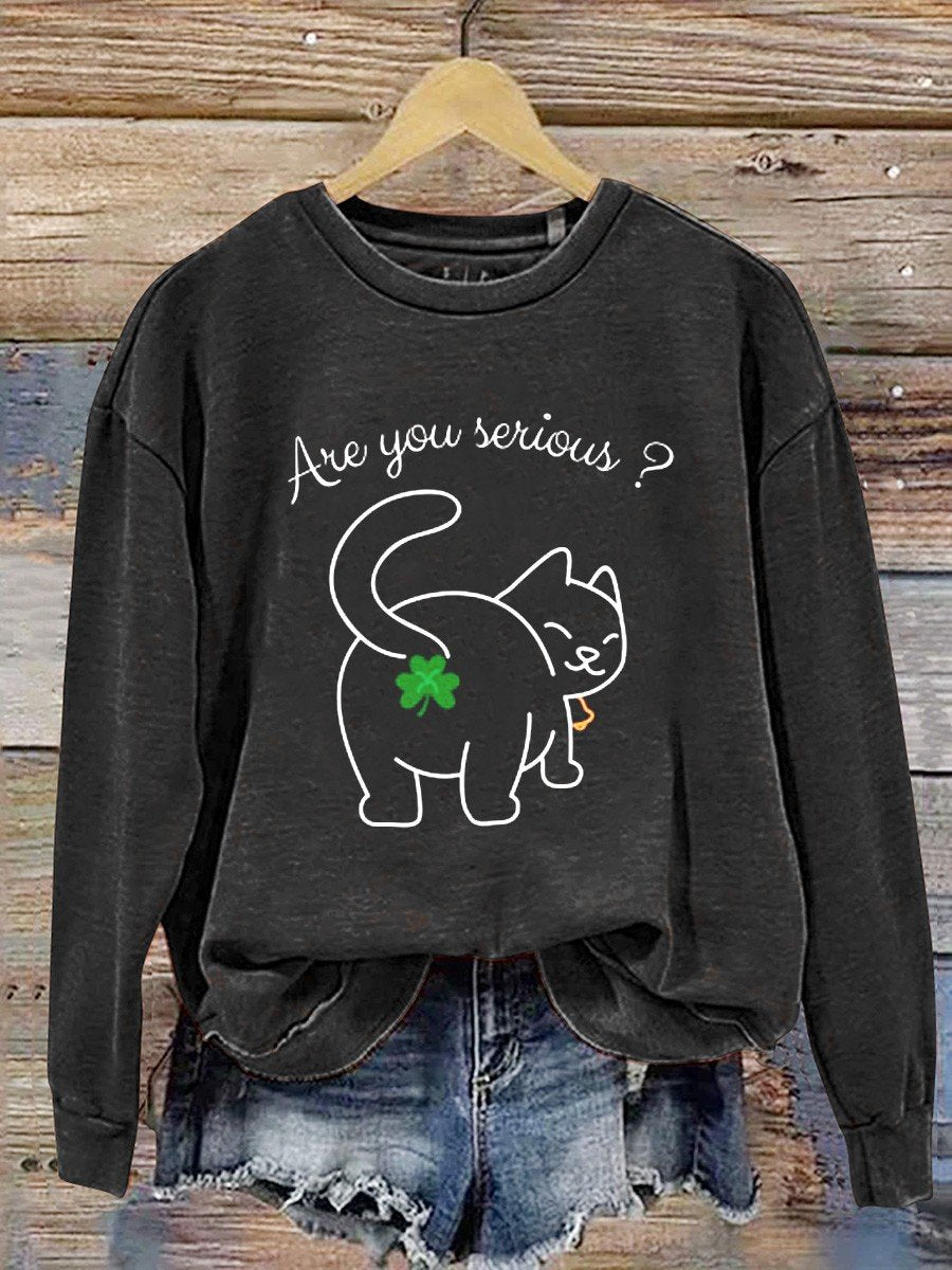 Eagerlys St. Patrick's Day Cat Print  Casual  Sweatshirt