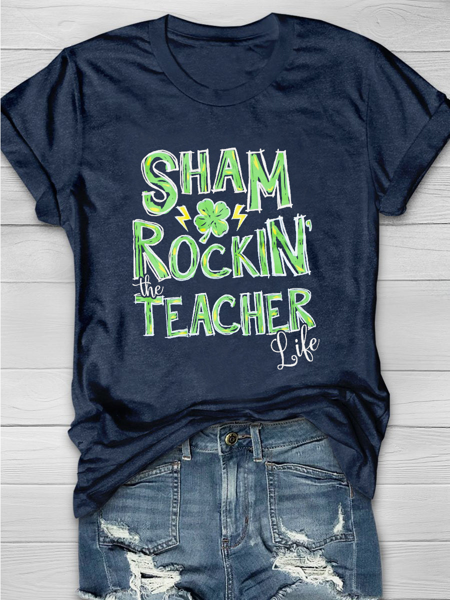 Eagerlys Sham Rockin the Teacher Life Short Sleeve T-shirt