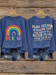 Women'S Casual Be Kind Printed Long Sleeve Sweatshirt