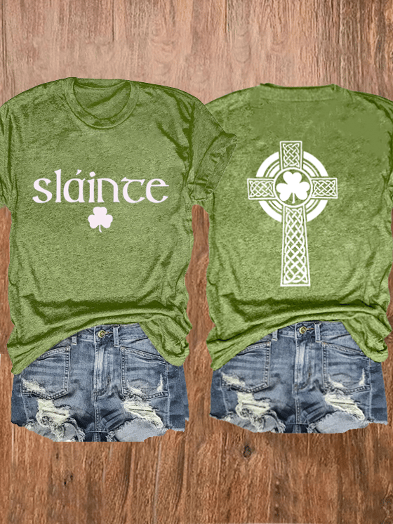 Eagerlys Women's Slaince Print Round Neck Casual T-Shirt