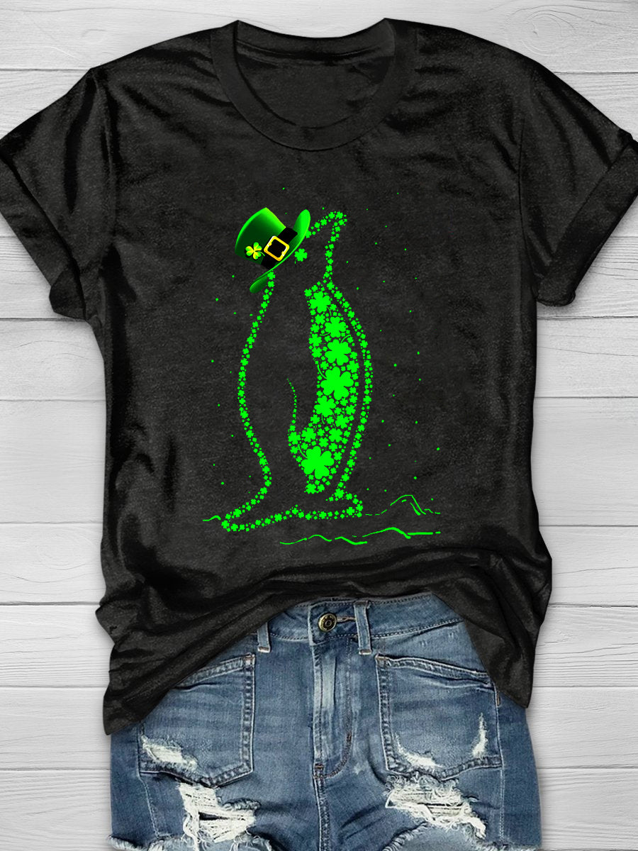 Eagerlys Penguin Four Leaf Clover Short Sleeve T-shirt
