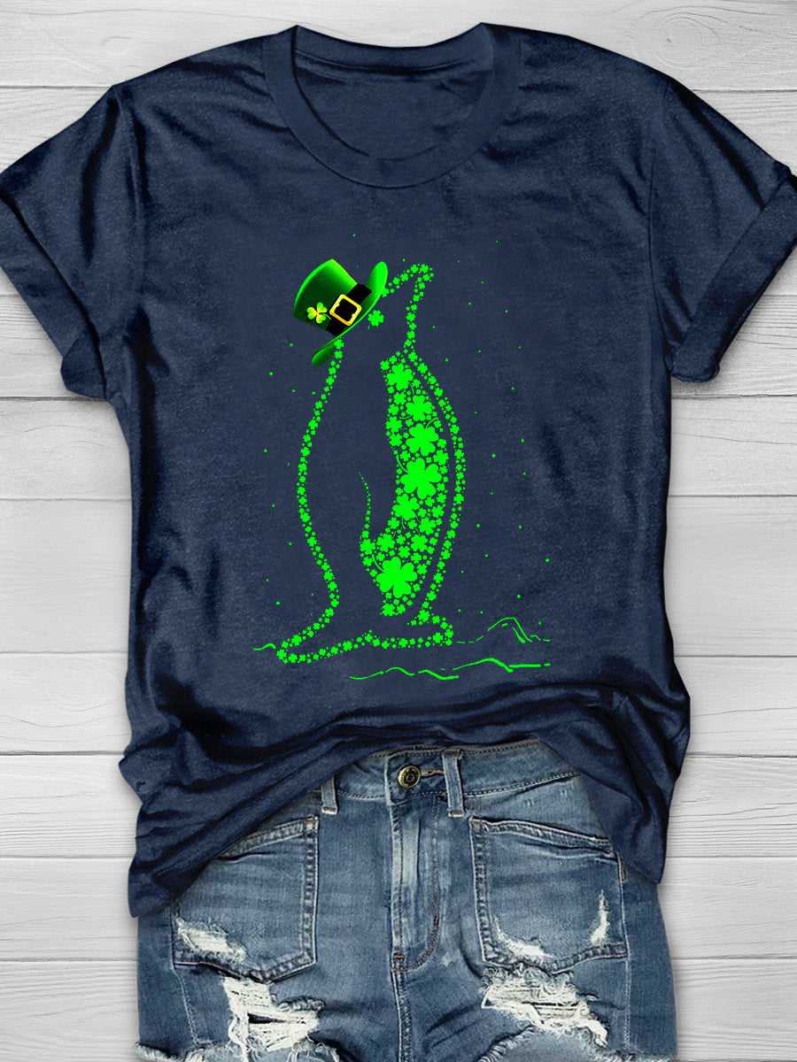 Eagerlys Penguin Four Leaf Clover Short Sleeve T-shirt