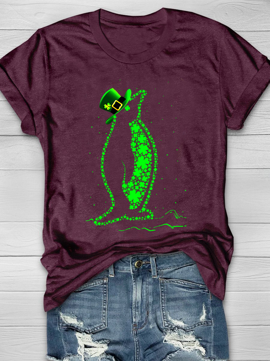 Eagerlys Penguin Four Leaf Clover Short Sleeve T-shirt