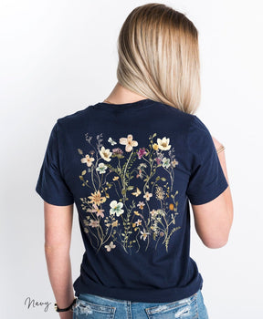 Pressed Flowers Back Print Tshirt Garden Lover Gift