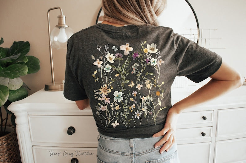 Pressed Flowers Back Print Tshirt Garden Lover Gift
