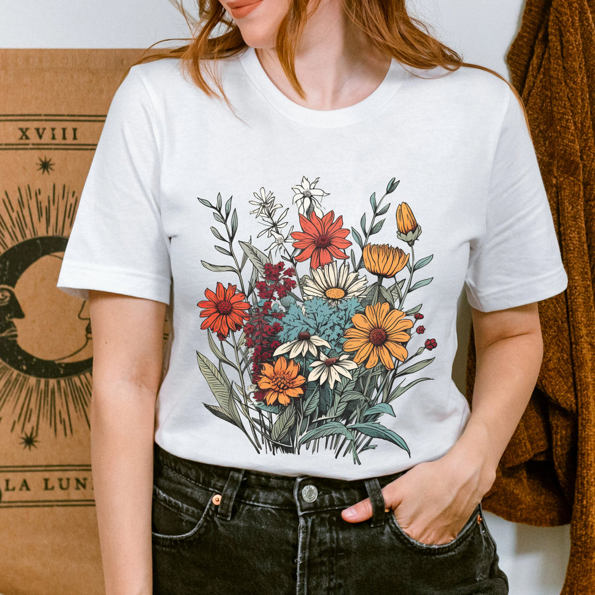 Wildflower Minimalist Line Art Floral T-Shirt