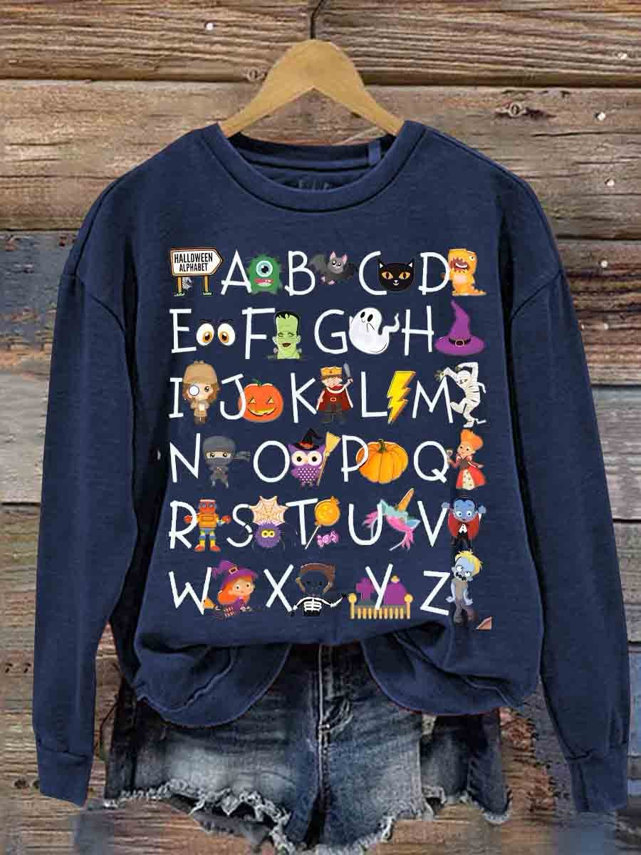 Halloween Alphabet Teacher Kindergarten Teacher Casual  Sweatshirt