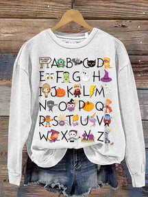 Halloween Alphabet Teacher Kindergarten Teacher Casual  Sweatshirt