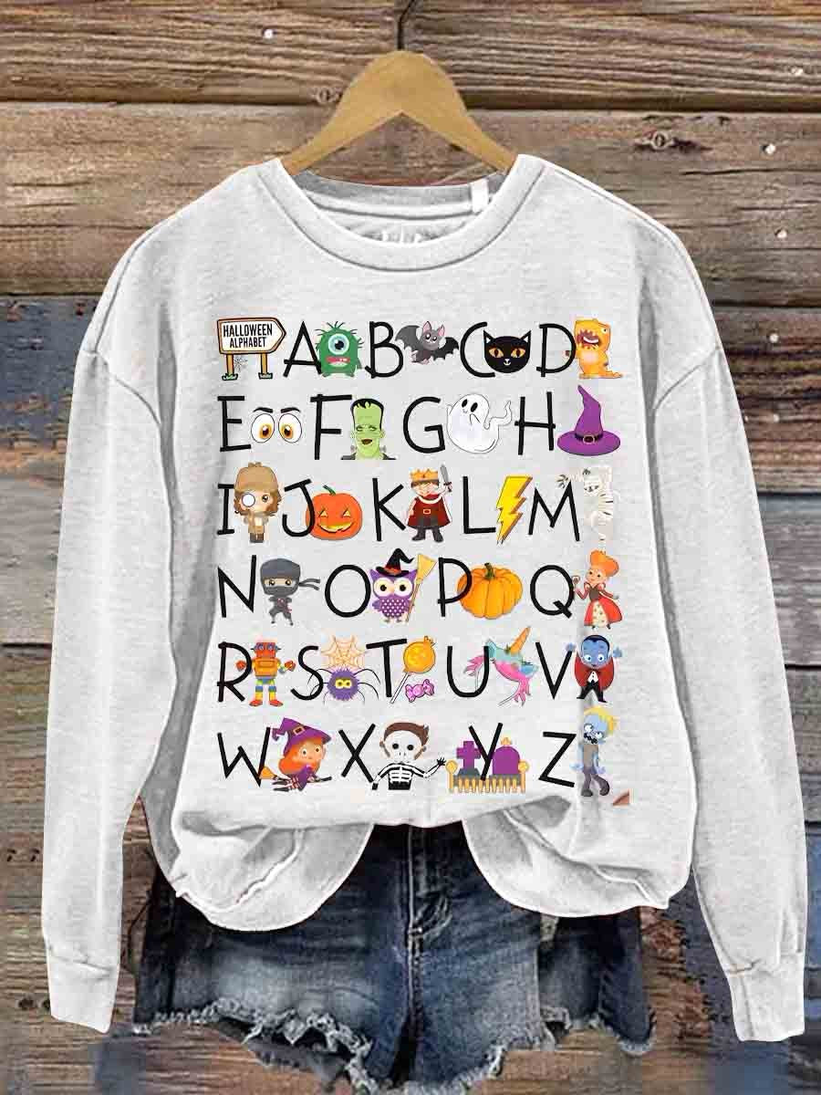 Halloween Alphabet Teacher Kindergarten Teacher Casual  Sweatshirt