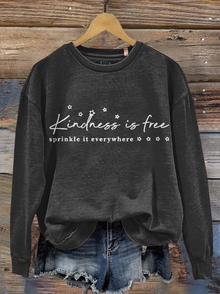 Kindness Is Free Teacher Print Casual Long Sleeve Sweatshirt