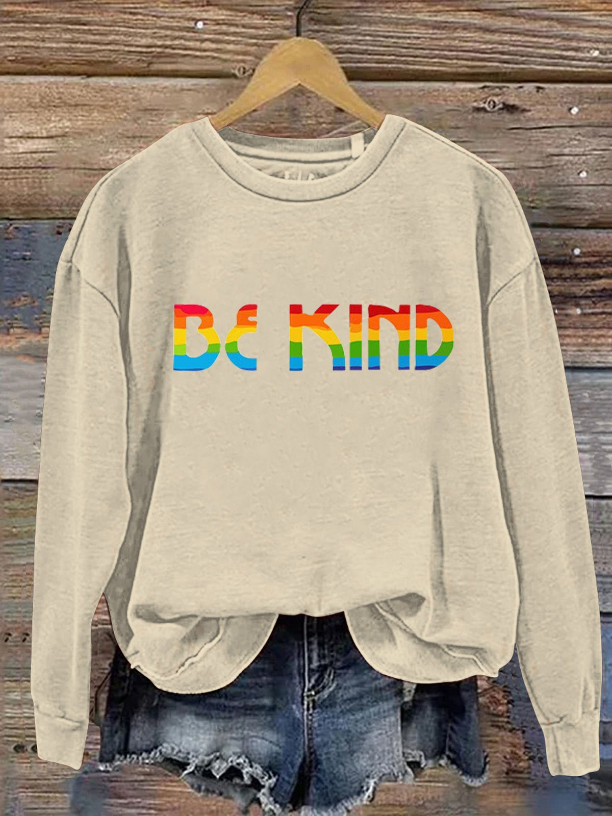 Be Kind Rainbow Print Casual Sweatshirt