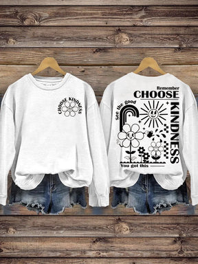 Mental Health Choose Kind Circle Inspirational Collar Casual Printed Sweatshirt