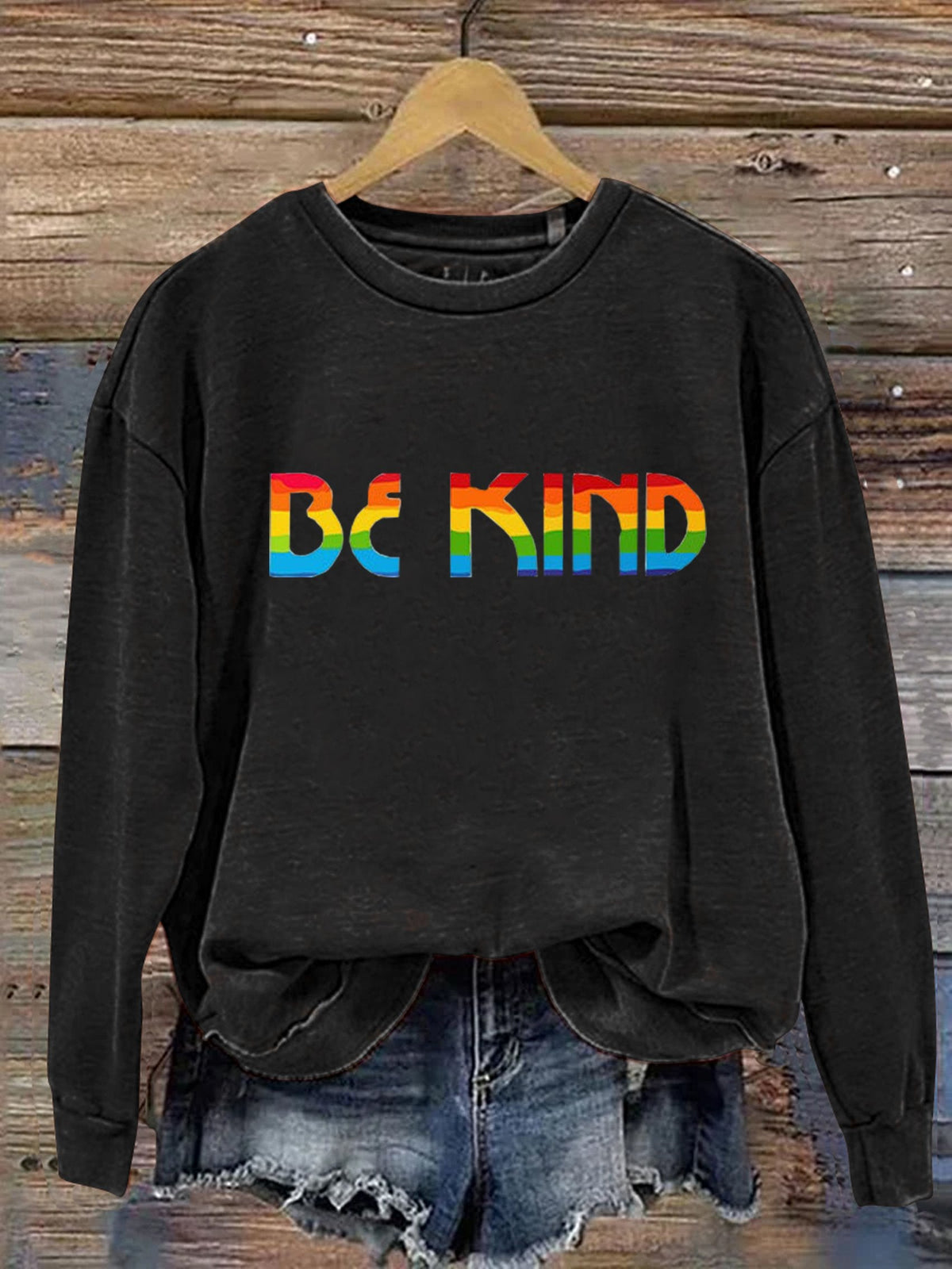 Be Kind Rainbow Print Casual Sweatshirt
