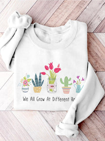 We All Grow At Different Rates Special Education Teacher Kindergarten Elementary Floral Print Casual Sweatshirt