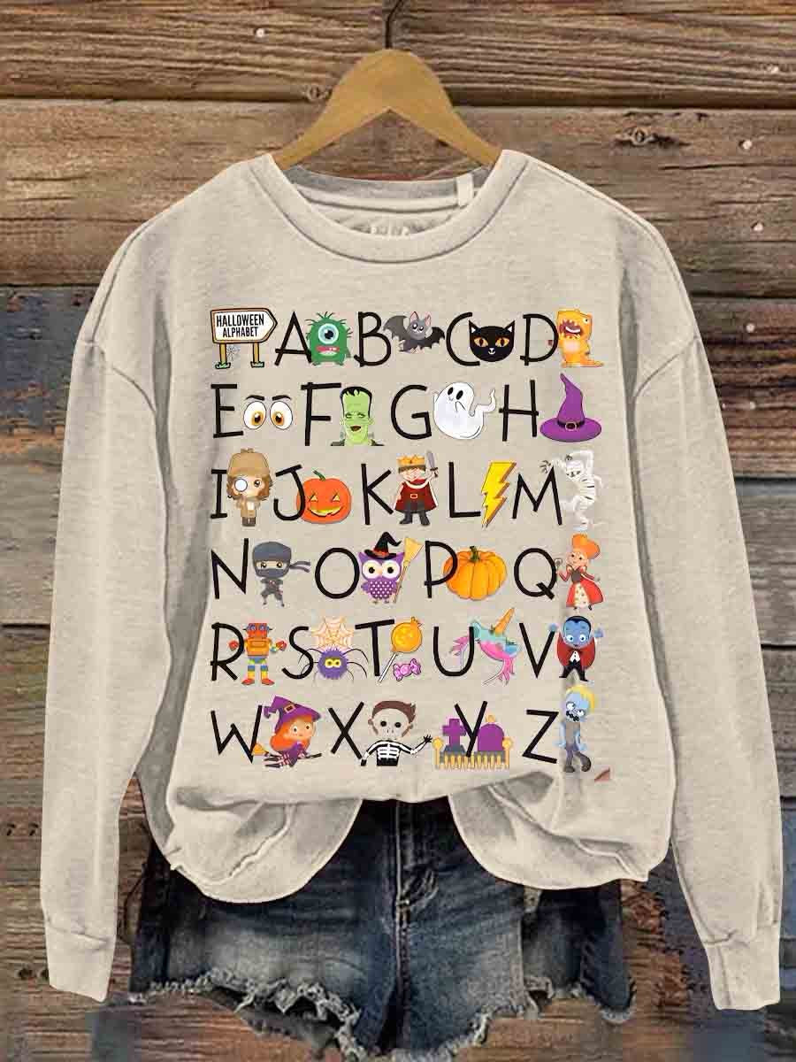 Halloween Alphabet Teacher Kindergarten Teacher Casual  Sweatshirt