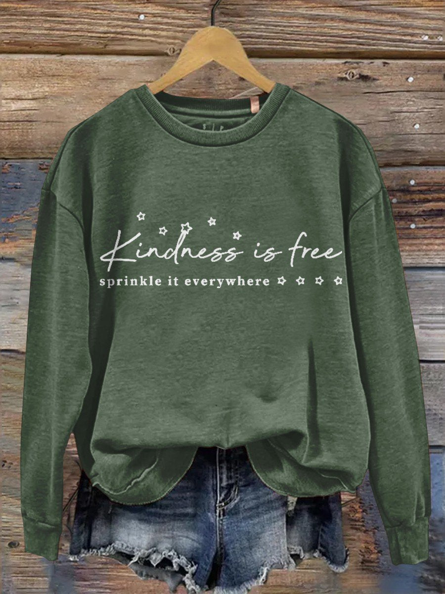 Kindness Is Free Teacher Print Casual Long Sleeve Sweatshirt